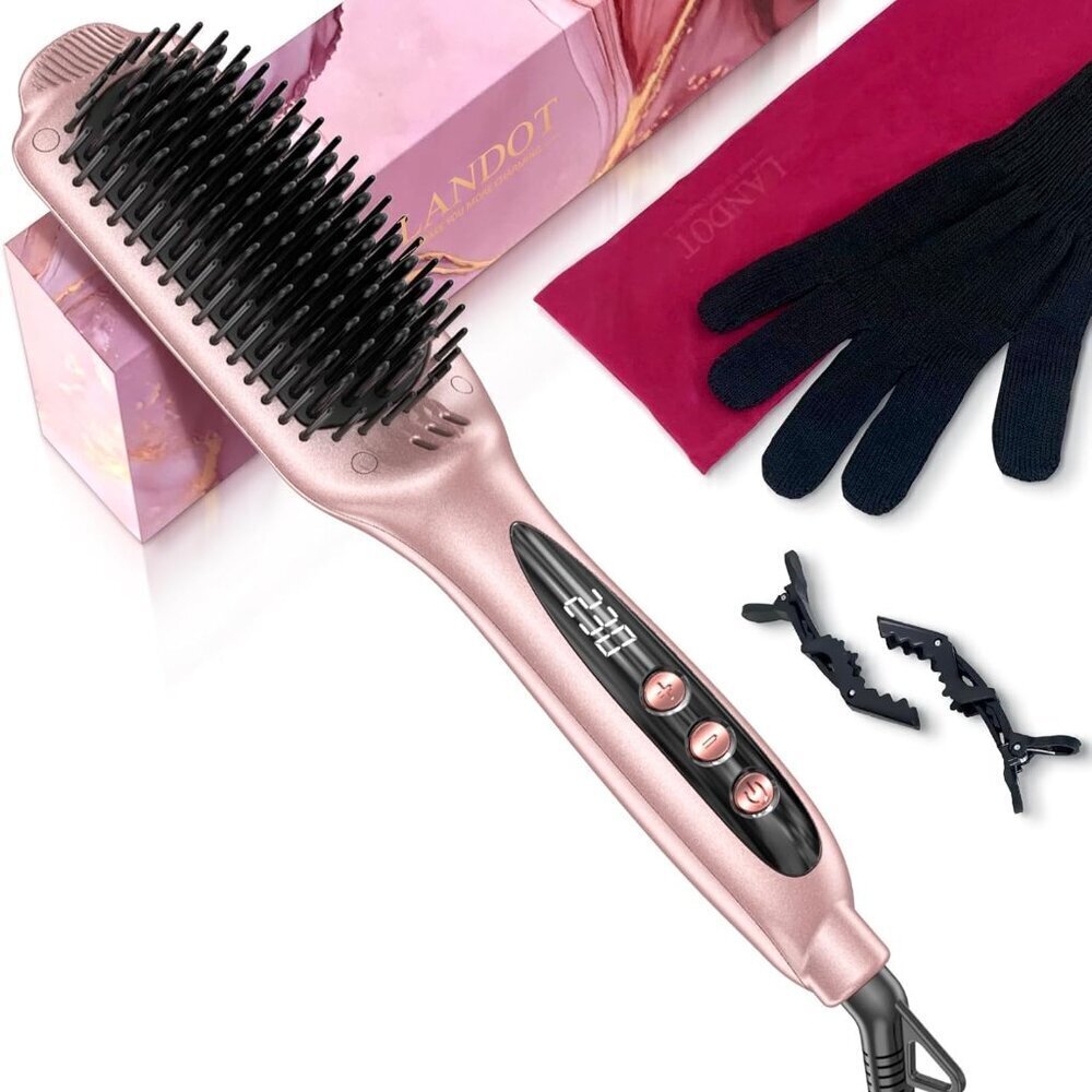 Hair Straightener Brush Ceramic Tourmaline Rounded for All Hair Types